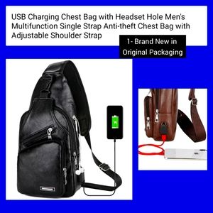 USB charging faux leather bag w headset hole & single strap anti theft crossbody